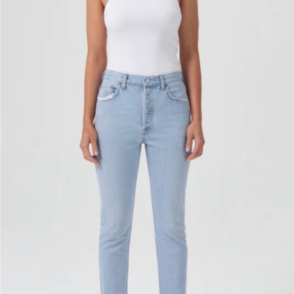 Agolde Riley High Rise Straight Jeans in Reputation Blue - Picture 2 of 7